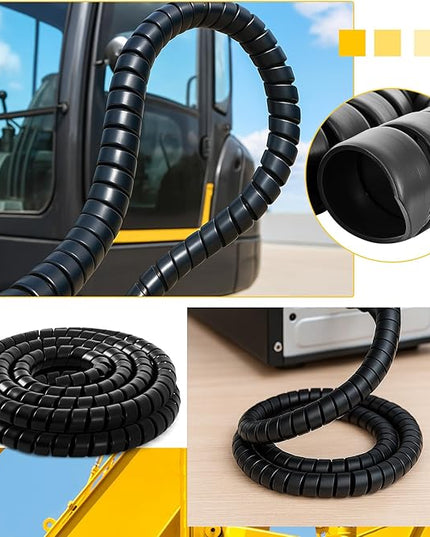 Innconee 1 Pcs Spiral Wrap Cable Protector, Safe 1.5" Od x 25' Pre Cut Lengths Hydraulic Hose Protector Wrap to Avoid Wear and Extend Life for Hydraulic Pneumatic Hoses(Black)