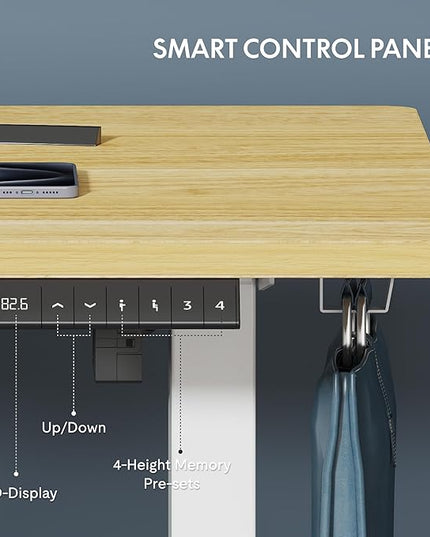 FLEXISPOT One-Piece Electric Standing Desk, 55 x 28 Inches Adjustable Desk with Seamless Desktop, Memory Controller Height Adjustment (White Frame + Maple Desktop, 2 Packages)
