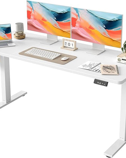 TIQLAB Standing Desk 63 x 24 inch, Electric Height Adjustable with Splice Board, Sit Stand Desk, for Home Office, White
