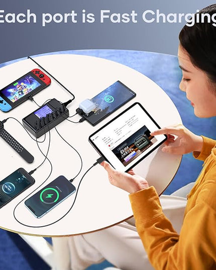 152W Charging Station, 8-Port Desktop USB-C & USB-A Charger Hub, 20W 4xUSB-C & 18W 4xUSB-A, Compatible With iPhone 15/14/13 Pro/Max, iPad, Samsung Galaxy Note S23