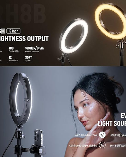 NEEWER 12" 24W High Power Desk Ring Light with Stand/Phone Holder, LED Selfie Video Conference Lighting for iPhone Streaming Makeup Vlog Recording Laptop Computer Webcam Zoom Call Podcast, RH12B