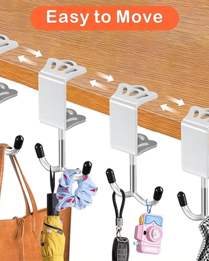 5 Pcs Adjustable Purse Hooks Heavy Duty J Clamp Hooks Bag Hanger for Table, Bag Holder for Table for Desk Key Backpack【White】