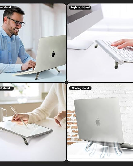 Zupro Laptop Feet,2024 New Model Laptop Stand,Self-Adhesive Foldable Adjustable Heights,Invisible Aluminum Lightweight Notebook Keyboard Riser,Compatible with 10 to17 inch Notebook Computer.(Silver)