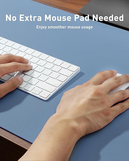 Aothia Leather Desk Pad Protector, Office Mat, Large Mouse Pad, Non-Slip PU Leather Blotter, Laptop Desk Pad, Waterproof Writing Pad for Office and Home (Denim Blue, 31.5" x 15.7")