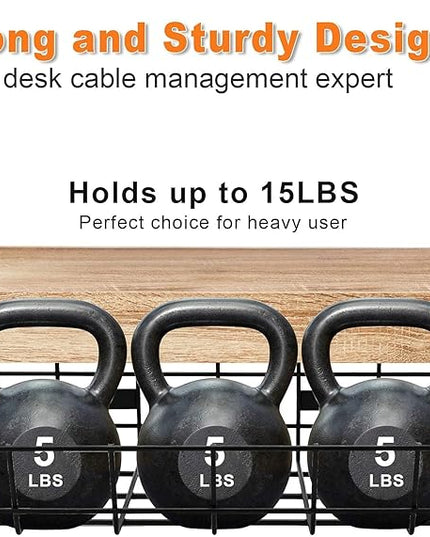 Under Desk Cable Management- 6 Pack Cord Organizer. Metal Wire Cable Management Tray for Office, Studio and Home. Super Sturdy Under Table Cable Managements - Black Cable Organizer