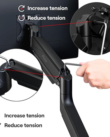 Pixio PS2S Ultrawide Heavy-Duty Premium Single Monitor Arm Stand Desk Mount - Fits up to 49 inches Monitors, Weights up to 39lbs Flat / 31lbs Curved, Compatible with VESA 75x75mm 100x100mm