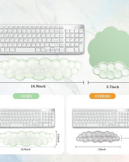 Gel Cloud Keyboard and Mouse Wrist Rest, Cute Wrist Support and Arm Support Rest for Typing Pain Relief，Suitable for Office/Computer/Laptop/Gaming Set-Green