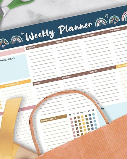 RSORGN Weekly Planner, 52 Pages Undated Daily List Schedule Notebook Time Management Memo Pad for Office, Home Planning & School Scheduling (Pattern-D)