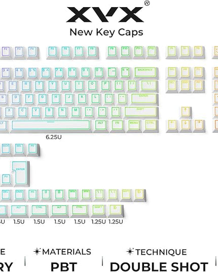 XVX White Shine Through Keycaps, Doubleshot PBT Keycap Set Cherry Profile, 142 Keys Keyboard Keycaps, Universal Compatiability with 60% 65% 75% 80% 100% Mechanical Keyboard with MX Switches
