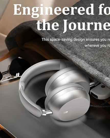 Wentronic Y04 Bluetooth Headphones Active Noise Cancelling Wireless Over Ear Headphones 48 Hours Playtime High Sound Quality Foldable Headphones with Soft Ear Cushion for Travel - Silver