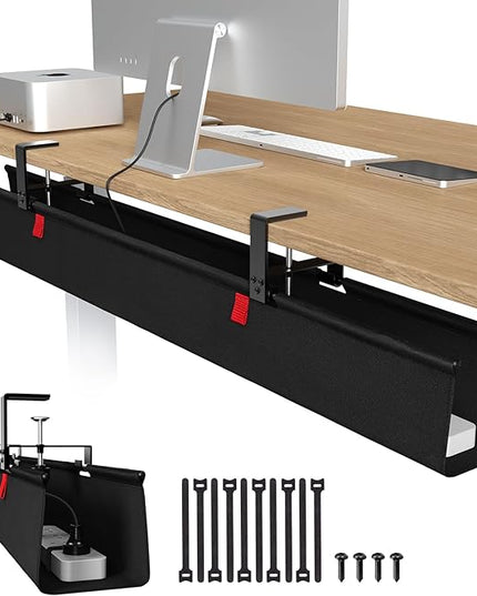 Univivi No Drill Under Desk Cable Management Tray, 48" Cord Organizer for Table, Clamp/Screw Mount Desk Cable Management, Premium Fabric Cable Management Tray for Office, Home (Extra Large)