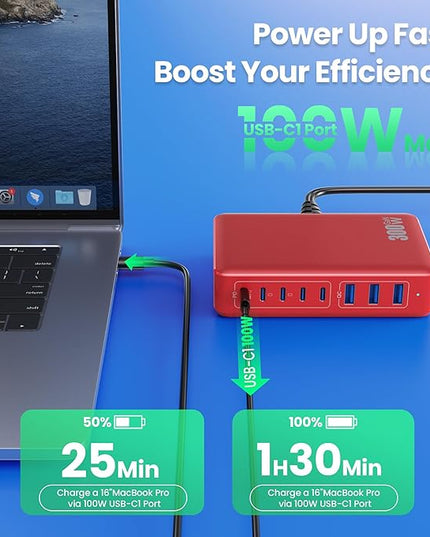 USB C Charger 300W USB C Charger Block, 8-Ports GaN IV Fast Charging Station Hub,PD 100W Laptop Charger Adapter,for MacBook Pro/Air/iPad/iPhone16/15/14/Apple Watch/DELL/Samsung for Home Office