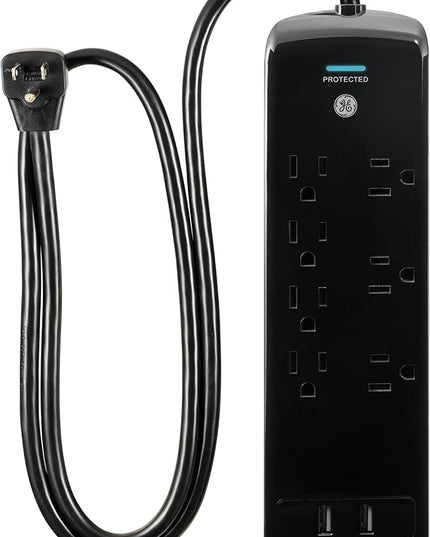 GE 37054 Pro Surge Protector, 7 Outlets + 2 USB, 1780J, 3' Cord, 2.1A, Black