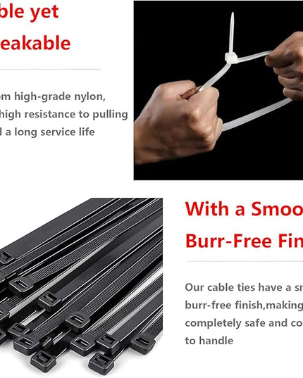12 Inch Heavy Duty Zip Ties, 0.3 Inch Wide 120LBS Tensile Strength, Self-Locking Black Nylon Cable Ties for Outdoor Indoor Use, Home Office Garden Automotive Wire Cord Management,by VIKTONIK