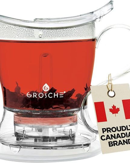 GROSCHE Aberdeen Tea Infuser Teapot & Smart Tea Maker - BPA-Free, Drip-Free Design | Coaster | Easy Brew | Easy Clean Steeper (17.7 oz - 525 ml)