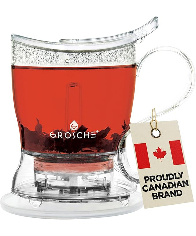 GROSCHE Aberdeen Tea Infuser Teapot & Smart Tea Maker - BPA-Free, Drip-Free Design | Coaster | Easy Brew | Easy Clean Steeper (17.7 oz - 525 ml)