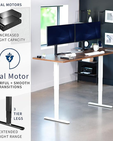 VIVO Electric 83 x 30 in Dual Motor Sit Stand Desk, Memory Height Adjustment, 2B Series, Rustic Vintage Brown Top White Frame, DESK-KIT-2W8N