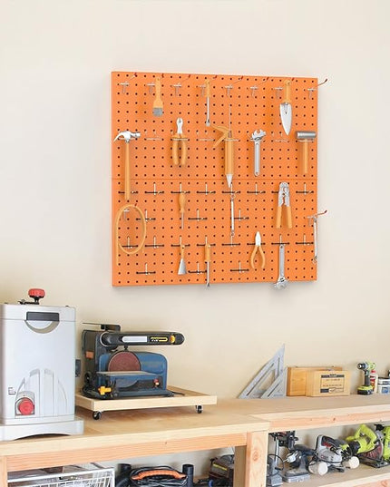 TORACK Metal Pegboard Wall Organizer 24" x 24" or 12" x 48", 70 PCS Tools Storage Pegboard for Garage, Modular Pegboard, Tool Organizer Board with Peg Board Hooks(Orange)