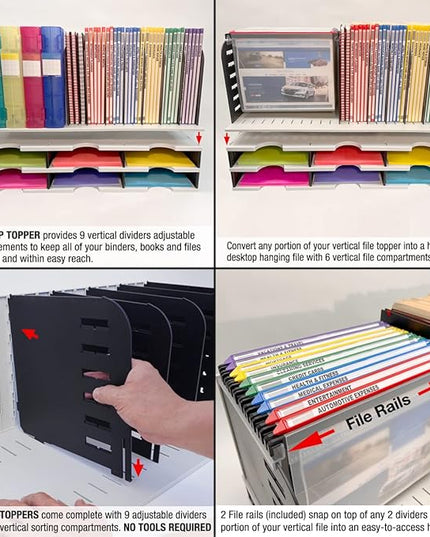 Desktop Organizer 12 Letter Tray Sorter with Hanging File Topper & 3 Supply Drawers - TierDrop Desktop Organizer Stores All of Your Documents, Books, Binders and Supplies in One Compact Modular System
