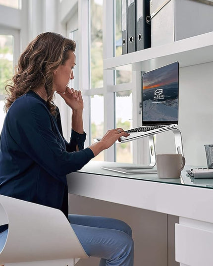 SOUNDANCE Laptop Stand, Aluminum Computer Riser, Ergonomic Laptops Elevator for Desk, Metal Holder Compatible with 10 to 15.6 Inches Notebook Computer, Silver