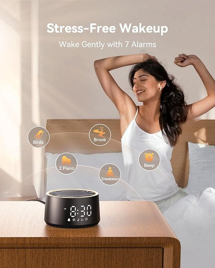Dreamegg Sound Machine for Sleep - D1 Nova White Noise Sound Machine for Baby Adult with Alarm Clock, Soothing Sounds, Dimmable, White Noise Alarm Clocks for Bedrooms Heavy Sleepers Travel, Black