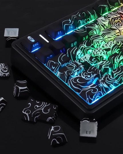 Tsungup Shine Through PBT Keycaps,138 Keys Custom Cool Dragon Pattern Side Printed Keycaps,Cherry Profile Key Caps Keyboard Keycap Set for 60% 65% 75% 80% 100% MX Switches Mechanical Keyboard(Black)
