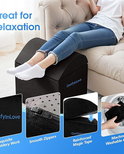 Foot Rest for Under Desk at Work - Non-Slip Foot Stool with 3 Adjustable Heights, Ergonomic Under Desk Footrest with Washable Cover for Desk, Home, Office, Car (Black)