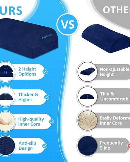 StepLively Foot Rest for Under Desk at Work, Comfortable Foot Stool with 2 Adjustable Heights, Footrest with Washable Cover, for Back & Hip Pain Relief, Suitable for Office, Home, Car, Blue, X-Large