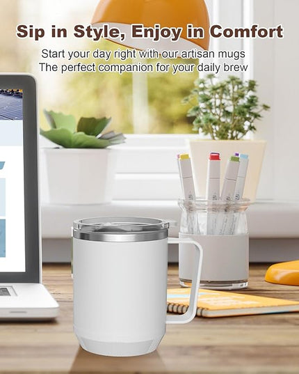 Felibeaco 16oz Heated Coffee Mug with Flat Bottom for Rapid Heating, Stainless Steel Heated Coffee Cup Suitable for Different Coffee Mug Warmer/Heaters, Heated Mug/Cup for Home and Office Desk,White
