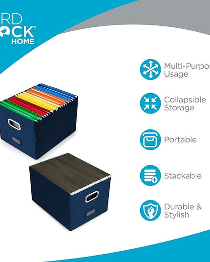 Internet's Best Collapsible File Storage Organizer - Decorative Linen Filing & Storage Office Box - Letter/Legal - Navy - 1 Pack
