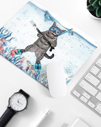 Funny Diving Cat Square Mouse Pad,Non-Slip Rubber Base Mouse Pad,Home Office Decoration Desktop Accessory,Laptop Mouse Pad for Office Laptops,9.4x7.8x0.12inch.