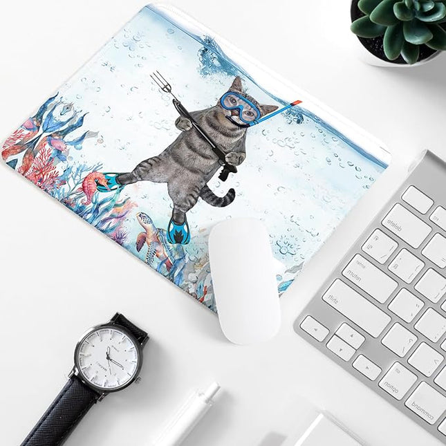 Funny Diving Cat Square Mouse Pad,Non-Slip Rubber Base Mouse Pad,Home Office Decoration Desktop Accessory,Laptop Mouse Pad for Office Laptops,9.4x7.8x0.12inch.