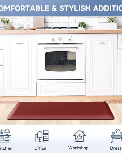 4/5 Inch Thick Kitchen Mat Anti Fatigue Mat Kitchen Rugs Kitchen Decor Non-Slip, Stain & Water Resistant, Kitchen Mats Desk Mat for Kitchen, Office, Workshop, Red, 17'' x 60''