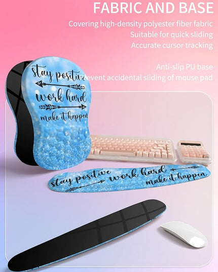 Hokafenle 2in1 Combination, Wave Keyboard Wrist Rest and Ergonomic Curvature Mouse Pad Wrist Support for Relieve Wrist Pain, Filled with Soft Cushion Memory Foam, Stay Positive