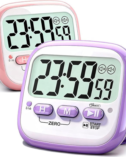 Antonki 2 Pack Classroom Timers for Kids Teachers, Magnetic Countdown Digital Kitchen Timer for Cooking, Study, Exercise, Games, Time Mangement - Loud/Silent Mode - Battery Included