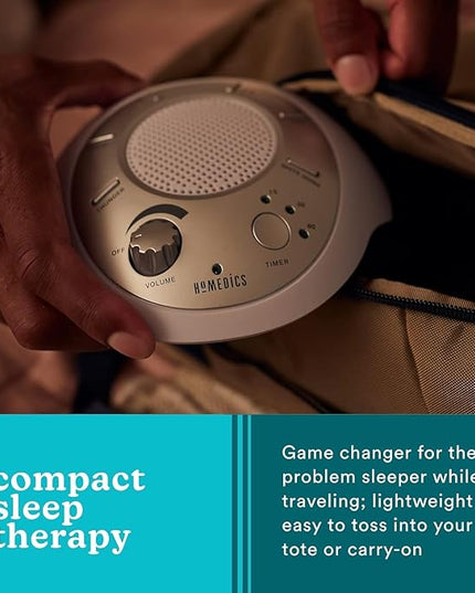 Homedics SoundSleep White Noise Machine, Silver, Small Travel Device with 6 Relaxing Nature Sounds, Portable Therapy for Home, Office, Nursery, Auto-Off Timer