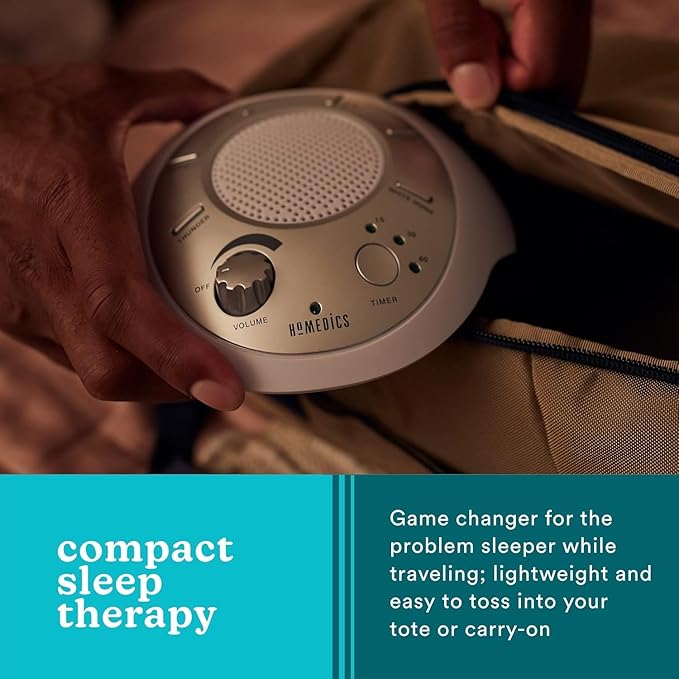 Homedics SoundSleep White Noise Machine, Silver, Small Travel Device with 6 Relaxing Nature Sounds, Portable Therapy for Home, Office, Nursery, Auto-Off Timer