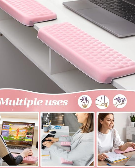 2 Pcs L-Shaped Desk Elbow Pad Set Desk Edge Cushion Memory Foam Wrist Rest Elbow Pads Arm Rest Comfort Support Padding with Non-Slip Base for Office Home Gaming(Pink)