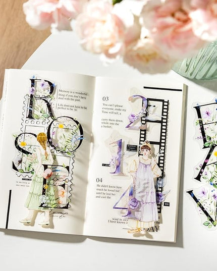 Miyouluna 216PCS Floral Alphabet & Number Stickers Set, Waterproof Letter PET Stickers for Scrapbooking, Journaling, DIY Crafts, Card Making