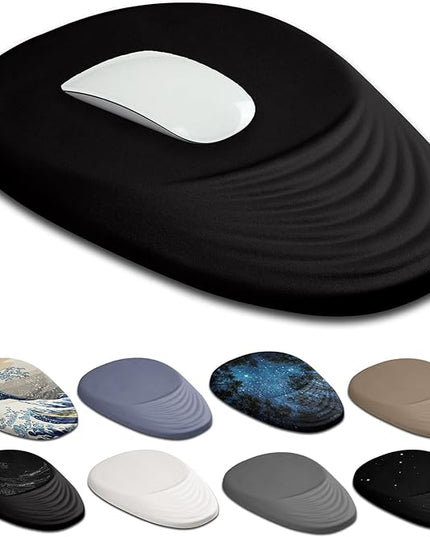 Black Ergonomic Mouse Pad Wrist Support, Mouse Pad with Wrist Rest, Memory Foam Massage Design & Non-Slip PU Base Cute MousePads for Pain Relief, Desk, Office, Home