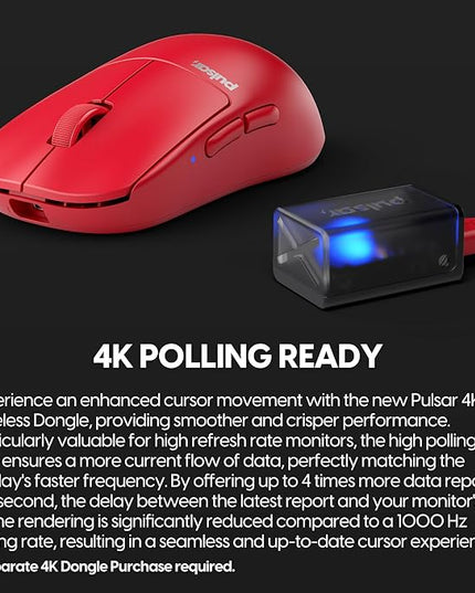 Pulsar Gaming Gears X2H mini Wireless Gaming Mouse, Limited Color Edition, Ultra Lightweight 1.83 oz (52 g), Symmetrical, Optical Switch, 26000 DPI, PAW3395 Sensor (Mini, Wireless, Red)