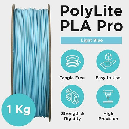 Polymaker PLA PRO Filament 1.75mm 1kg, Tough & High Rigidity Light Blue 3D Printing Filament, PolyLite PLA PRO 3D Printer Filament 1.75mm, Print with Most 3D Printers