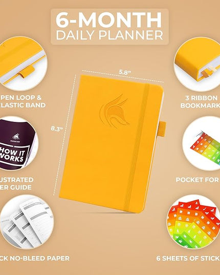 Clever Fox Daily Planner – Undated Planning Notebook with Hourly Schedule & To-Do List – Personal Day Task & Work Organizer, 6 Months (Amber Yellow)