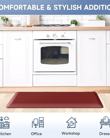 StepRite 4/5 Inch Thick Kitchen Mat Anti Fatigue Mat Kitchen Rugs Kitchen Decor Non-Slip, Stain & Water Resistant, Kitchen Mats Desk Mat for Kitchen, Office, Workshop, Red, 17'' x 39''