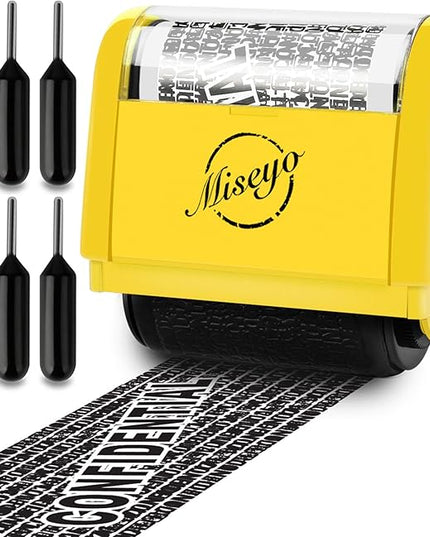 Miseyo Identity Theft Protection Roller Stamp Set - Yellow (6 Refill Ink Incleded)