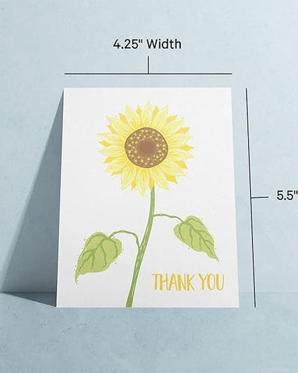 Twigs Paper Thank You Card Set - 12 Assorted Greeting Cards For All Occasions - Thank You Cards with Envelopes - Appreciation Cards - Eco Friendly - Made In USA - 5.5 x 4.25 Inch Size - Sunflower