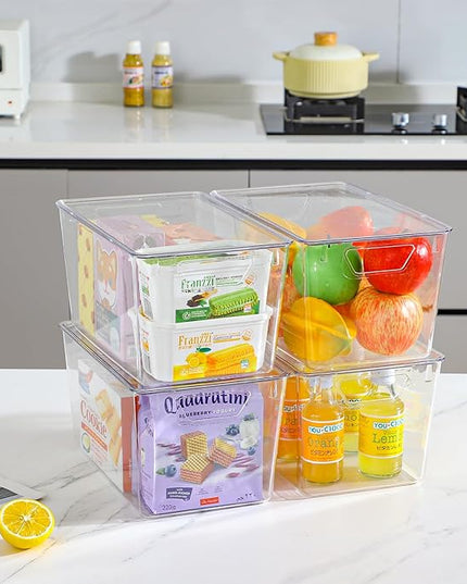 6 Pack Clear Storage Bins with Lids, 7 Quart Stackable Storage Boxes for Storage and Organization, Plastic Storage Containers with Lids, Plastic Bins with Handles for Office, Bedroom, Study Room