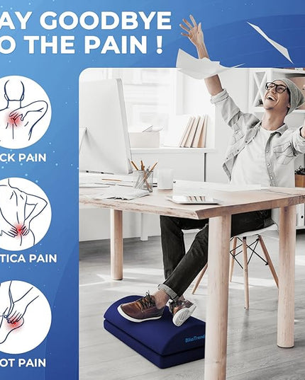 BlissTrends Foot Rest for Under Desk at Work-Versatile Foot Stool with Washable Cover-Comfortable Footrest with 2 Adjustable Heights for Car,Home and Office to Relieve Back,Lumbar,Knee Pain-Blue Long