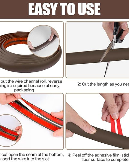 Floor Cord Cover Cable Cavity Self Adhesive Cord Hider Floor 10FT Floor Cable Management Power Cord Protector Floor Electric Cord Covers for Offices, Gym, Exhibitions (CoffeeBrown, 1.57" x 10')