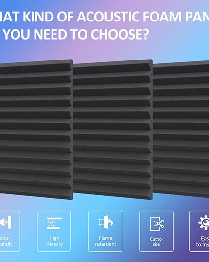 50 Pack Acoustic Panels Soundproof Studio Foam for Walls Sound Absorbing Panels Sound Insulation Wedge for Studio, 1" X 12" X 12" (Black)